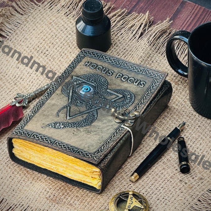 Hocus Pocus Eye Book of Shadows Vintage Leather Journal Grimoire Embossed Leather Book of Shadows Gothic Notebook Blank Spell Handmade Gift