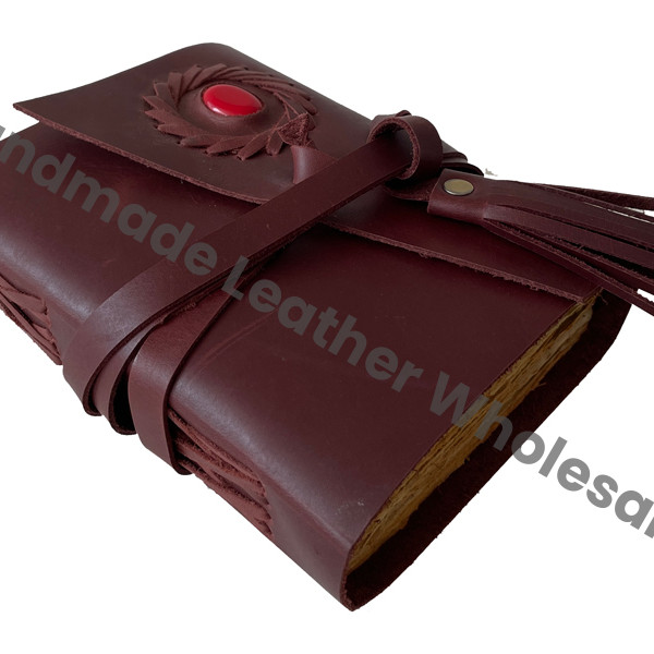 Indian Handmade Leather Notebook Journal Traditional Design Stone Strap Closure Meditation Self Care Buddhism Yoga Book-Gift