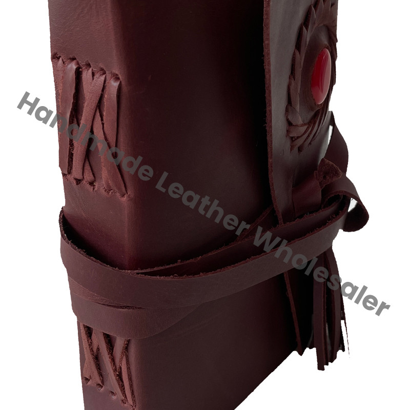 Indian Handmade Leather Notebook Journal Traditional Design Stone Strap Closure Meditation Self Care Buddhism Yoga Book-Gift