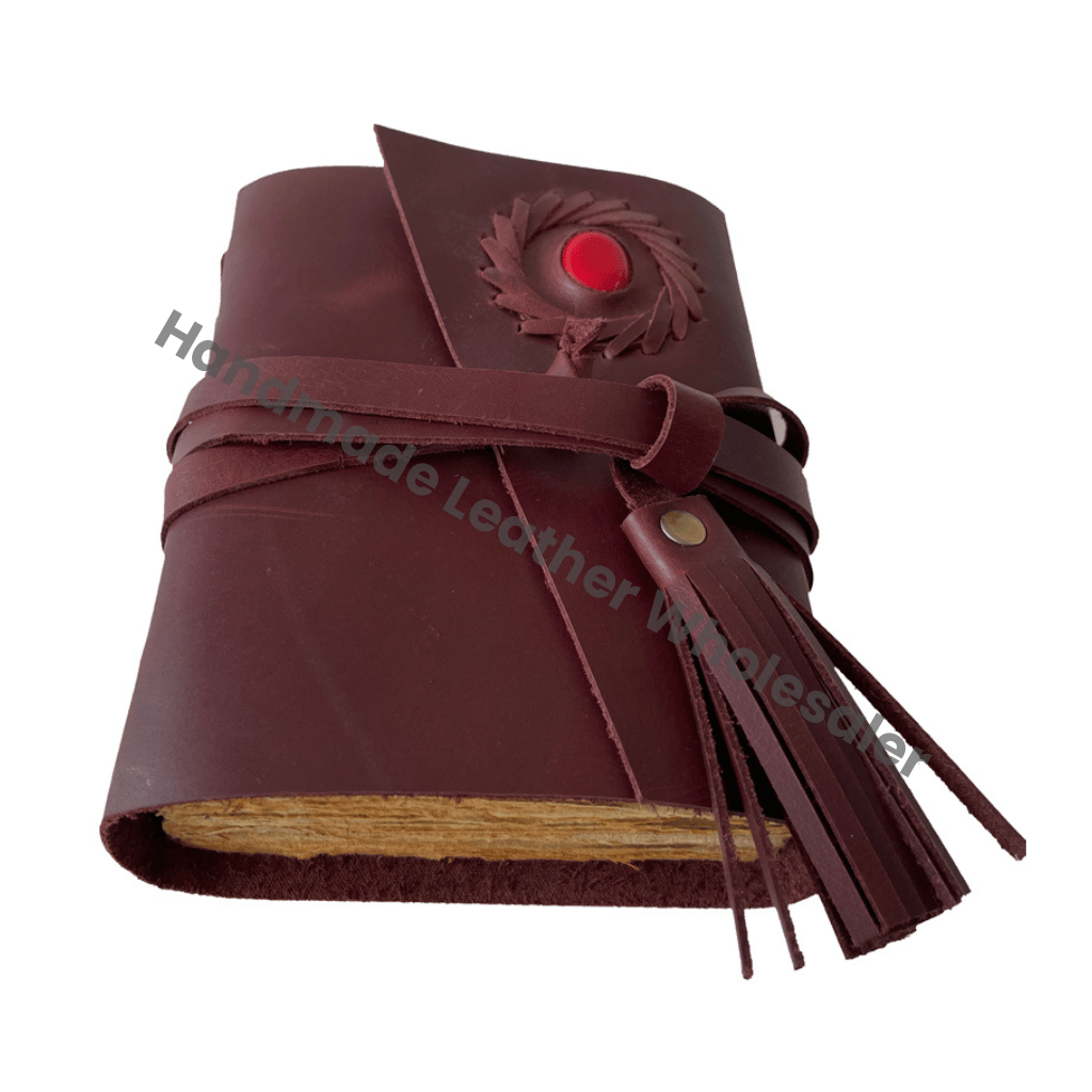 Indian Handmade Leather Notebook Journal Traditional Design Stone Strap Closure Meditation Self Care Buddhism Yoga Book-Gift