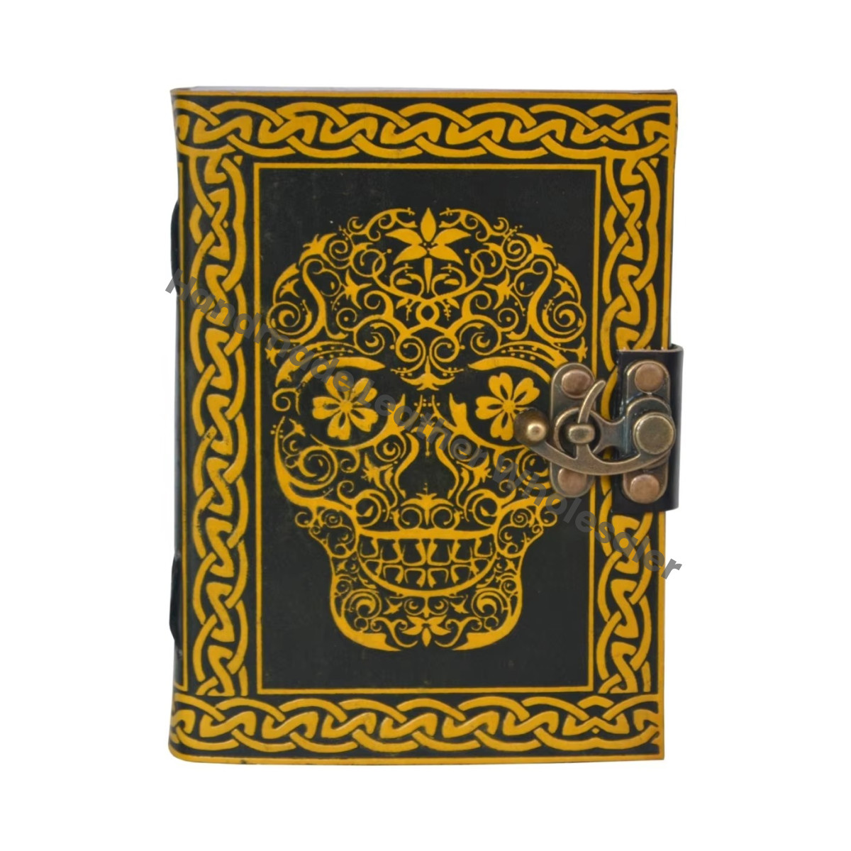 journal leather cover wholesale leather journals genuine leather journal Day Of Dead Printed Yellow Embossed Notebook Planner