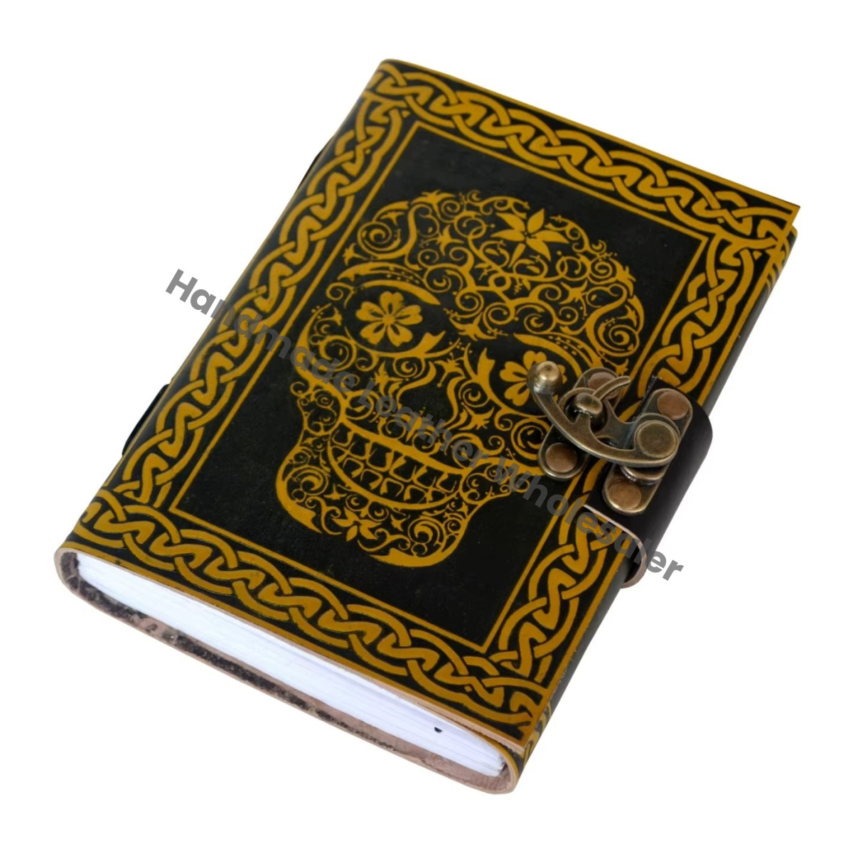 journal leather cover wholesale leather journals genuine leather journal Day Of Dead Printed Yellow Embossed Notebook Planner
