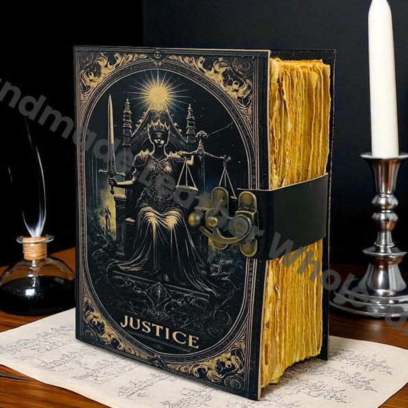 Justice Tarot Leather Journal | Handmade Grimoire with Lock