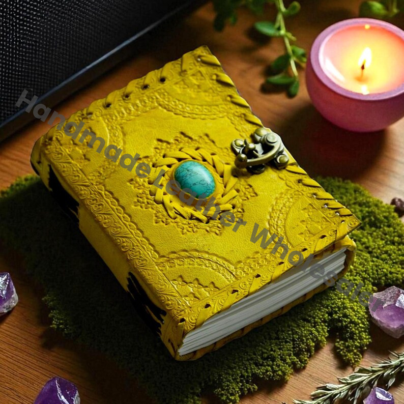Lapis Lazuli Leather Book of Shadows: Embossed Grimoire Journal