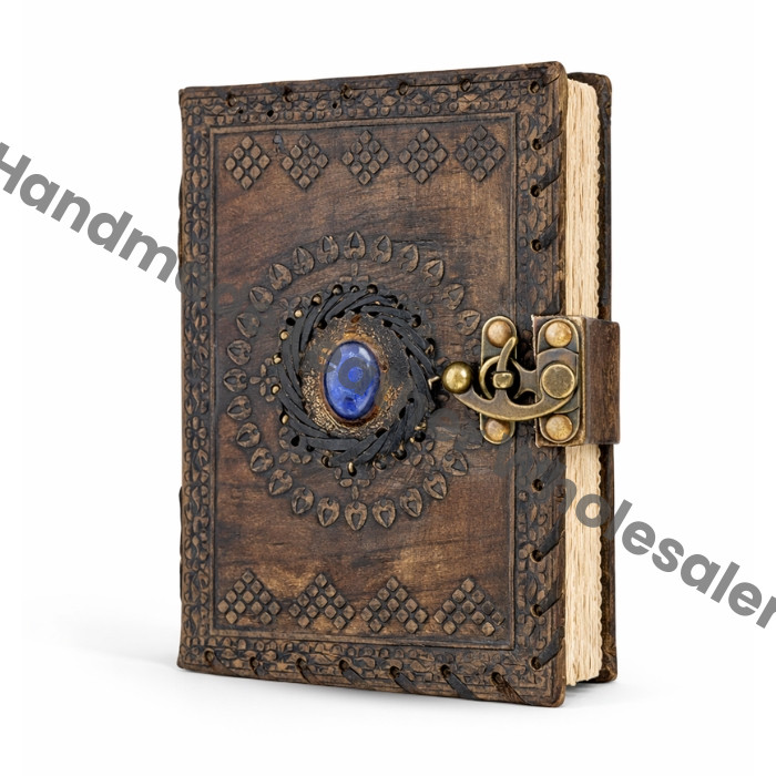Lapis Lazuli Stone Leather Journal - Embossed Book of Shadows
