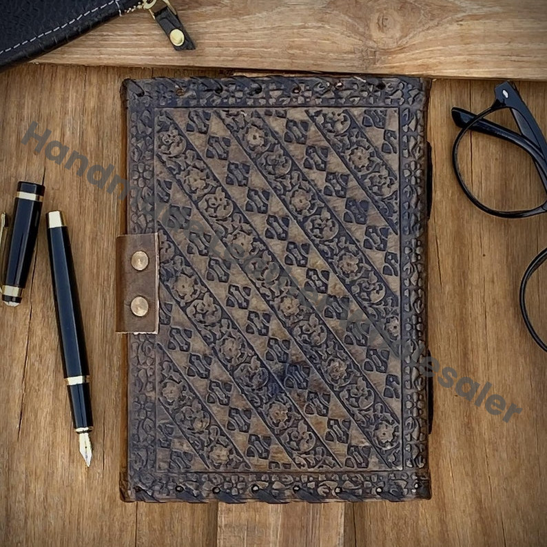 Lapis Lazuli Stone Leather Journal - Embossed Book of Shadows