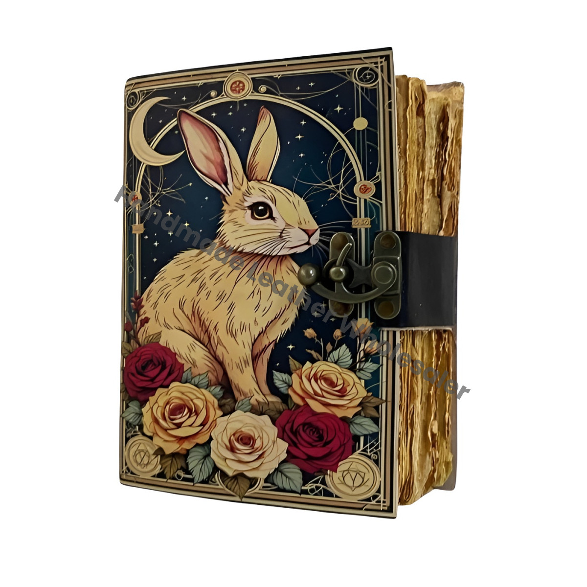 Large Easter Bunny Rabbit Vintage Handmade leather Journal, Grimoire Fat journal Blank spell book of shadows Christmas Gift Him Her