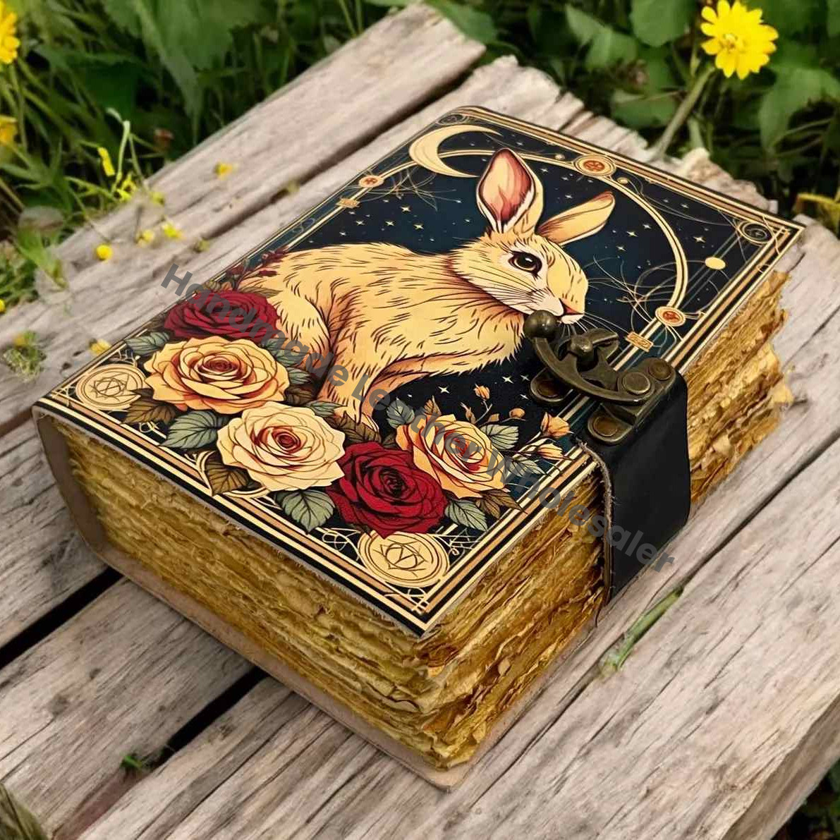 Large Easter Bunny Rabbit Vintage Handmade leather Journal, Grimoire Fat journal Blank spell book of shadows Christmas Gift Him Her