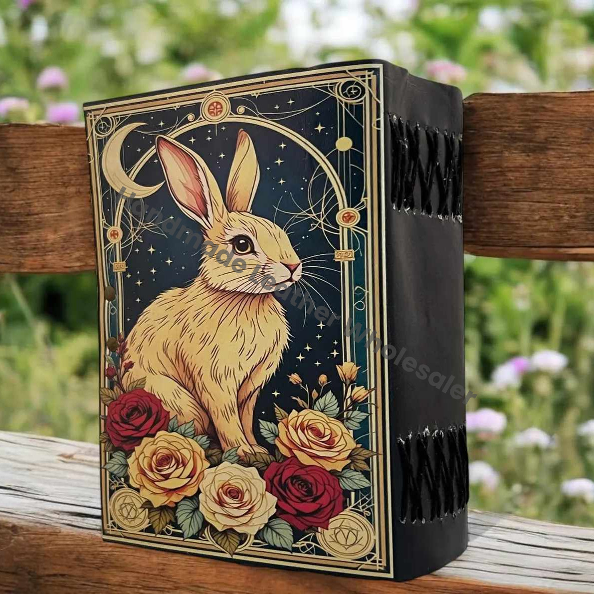 Large Easter Bunny Rabbit Vintage Handmade leather Journal, Grimoire Fat journal Blank spell book of shadows Christmas Gift Him Her