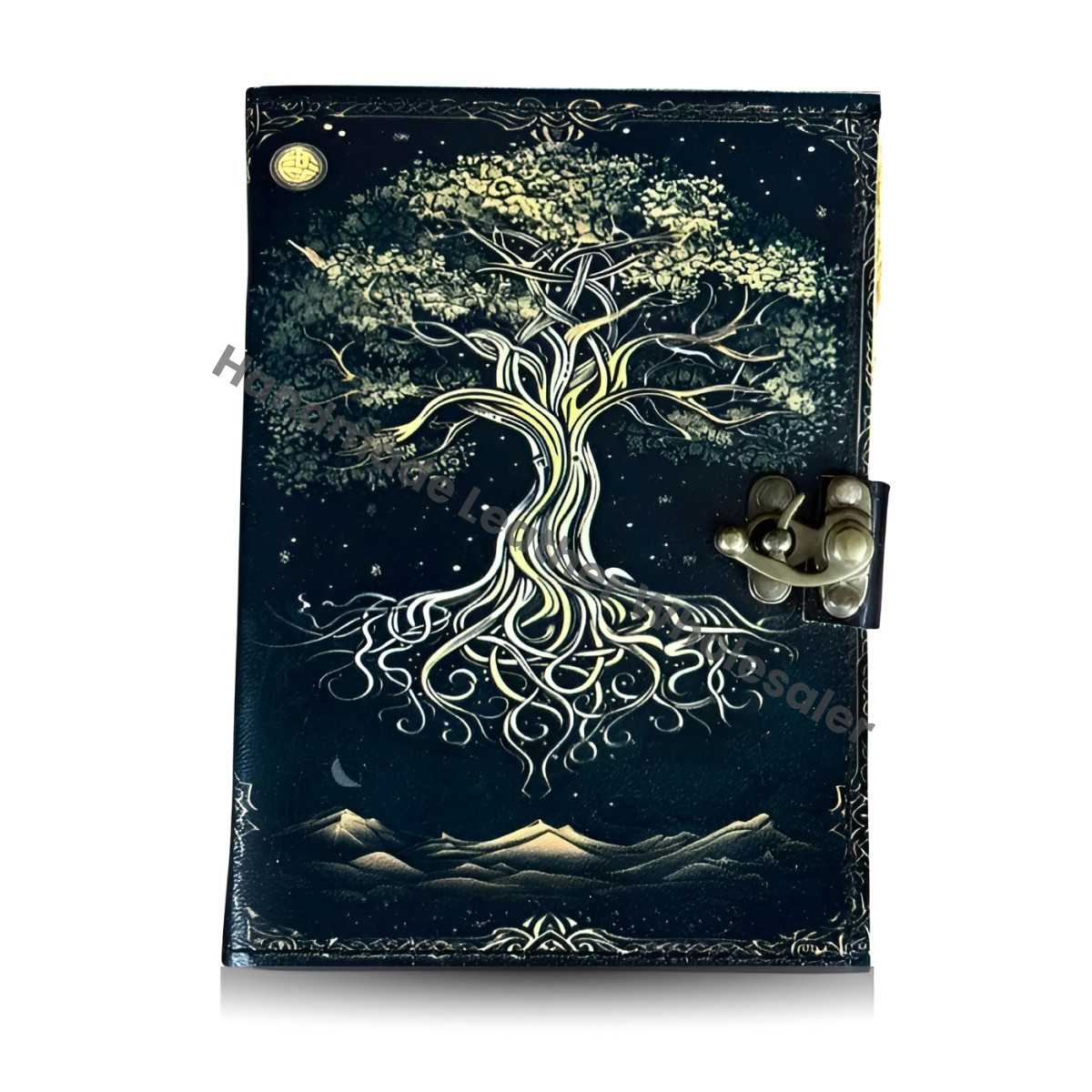 Large Grimoire leather journal, Print Tree of Life Journal, Blank spell book of shadows Leather