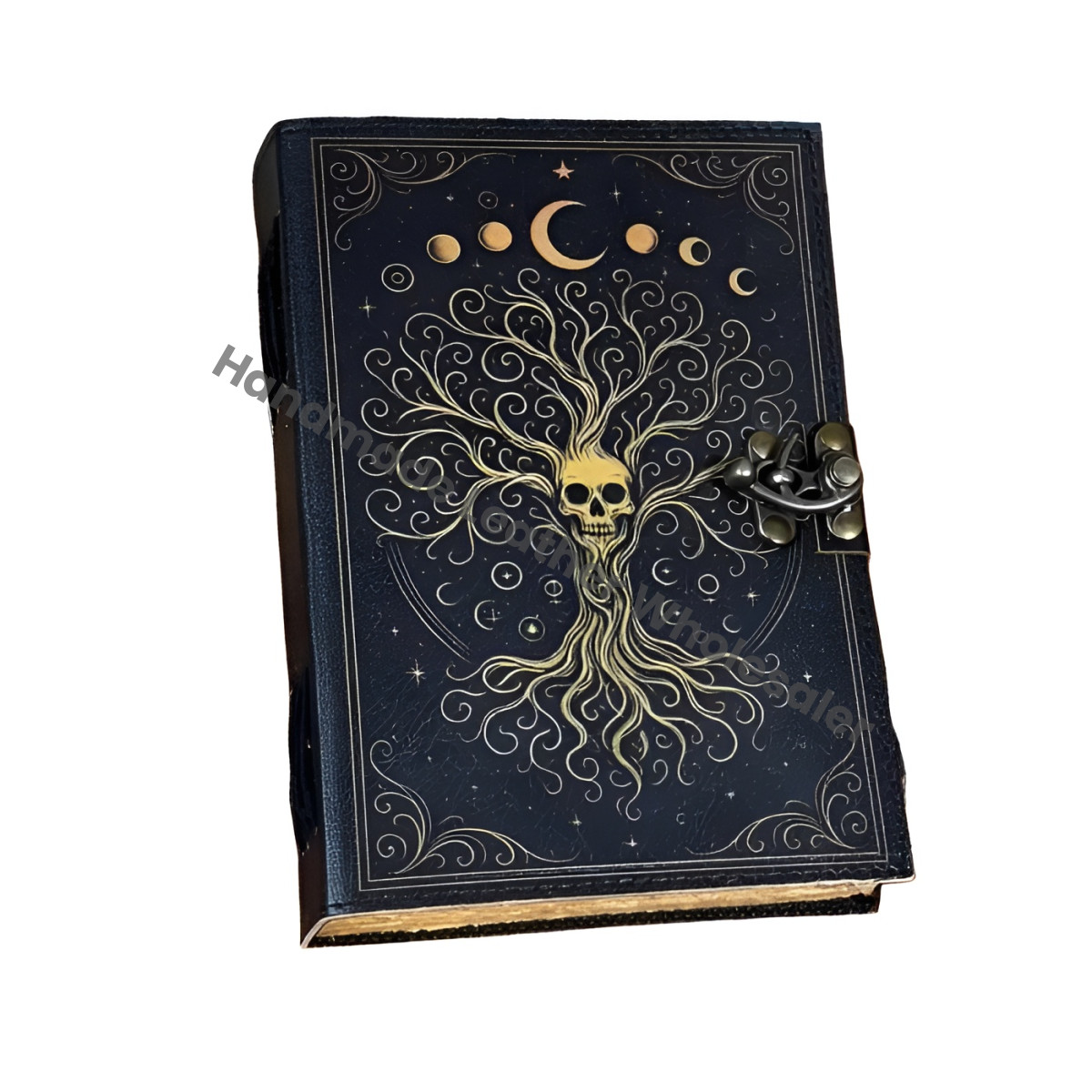Tree of Life Leather Book of Spells – Witchcraft Book of Shadows with Lock | 200 & 400 Page Deckle Paper Gothic Wiccan Spell book