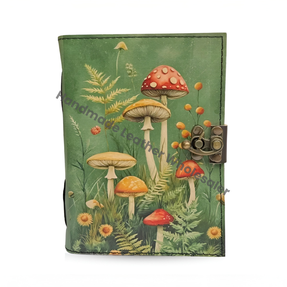 Large Grimoire Vintage Mushroom leather journal, Handmade Antique Deckle Edge Paper Spell