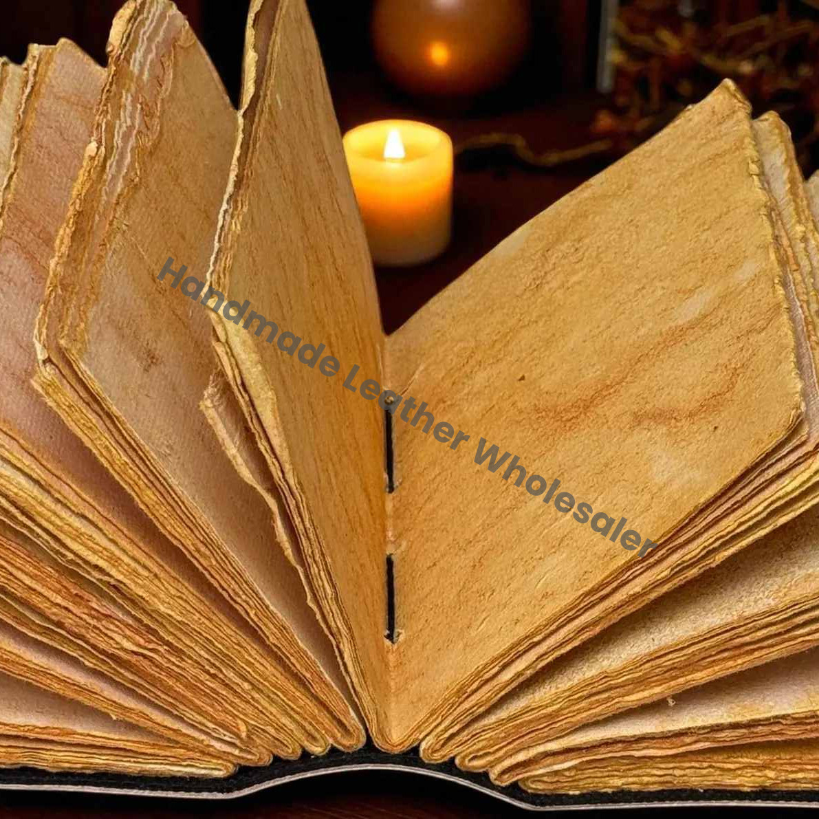 Large Grimoire Vintage Mushroom leather journal, Handmade Antique Deckle Edge Paper Spell