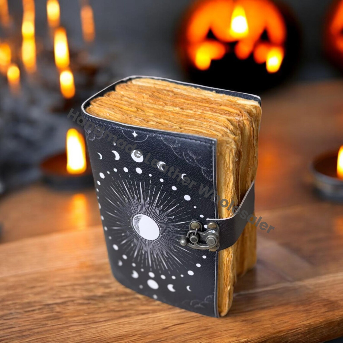 Large Leather Grimoire Journal: Moon Phases Spell Book