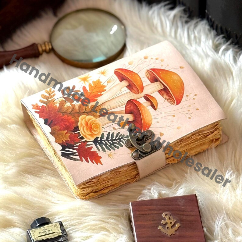 Large Leather Grimoire Journal: Mushroom Spell Book