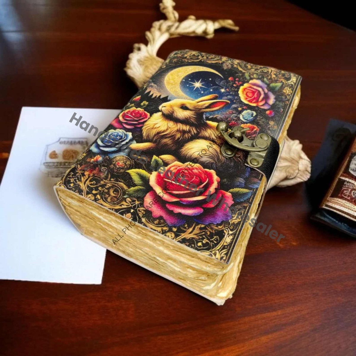 Large Leather Grimoire Journal: Vintage Lock, Deckle Edge Paper