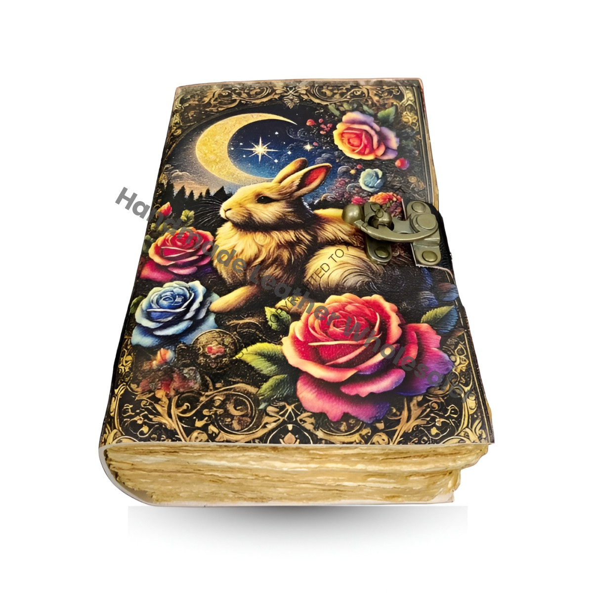 Large Leather Grimoire Journal: Vintage Lock, Deckle Edge Paper