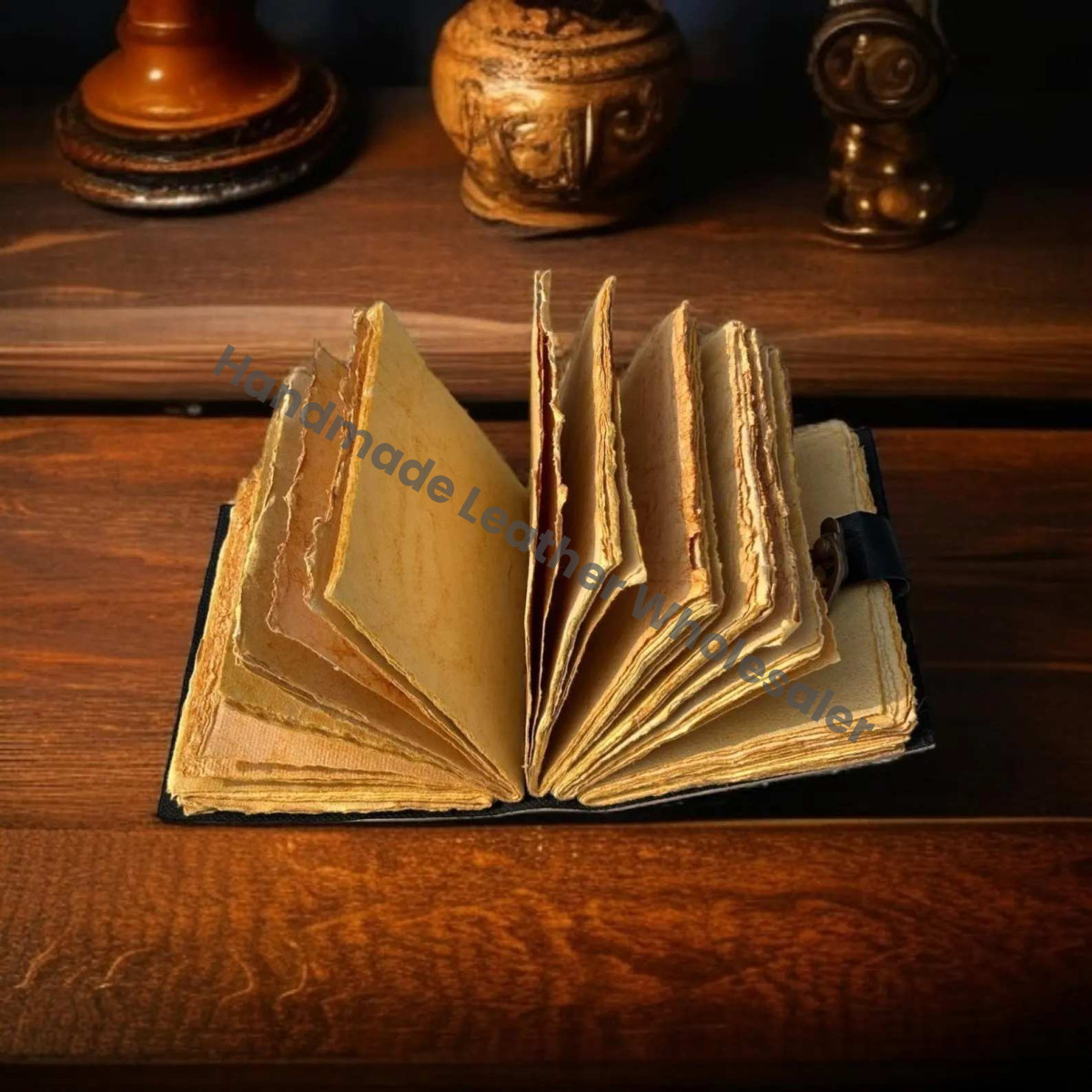 Large Leather Grimoire Journal: Vintage Lock, Deckle Edge Paper