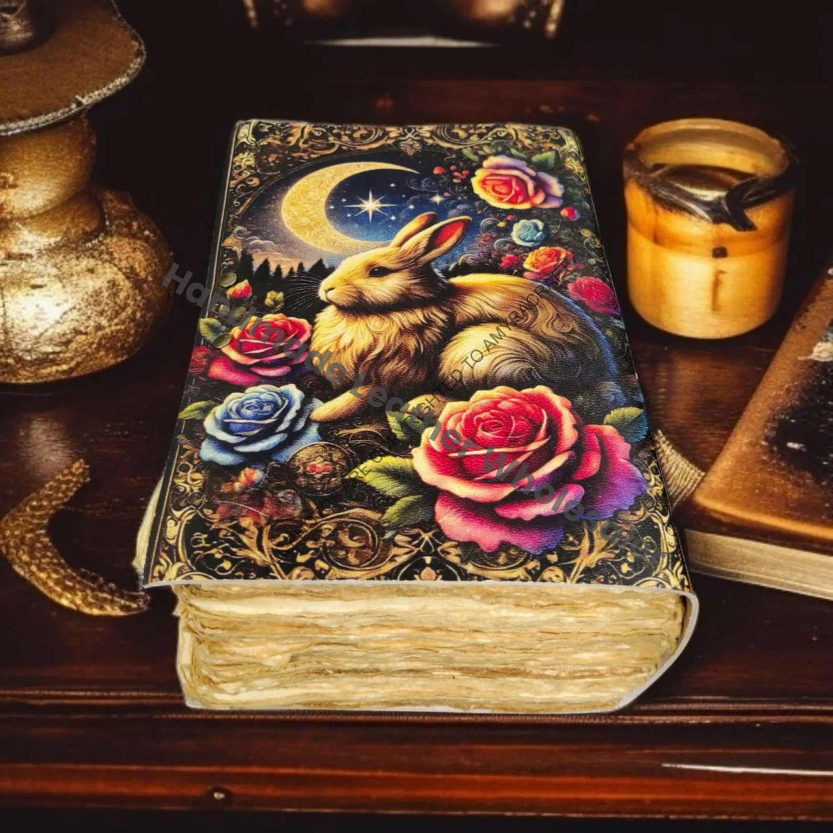 Large Leather Grimoire Journal: Vintage Lock, Deckle Edge Paper