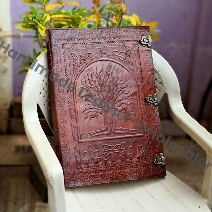 Large Leather journal, Large Photo album, Tree of life embossed journal, Wedding guest book, Grimoire journal