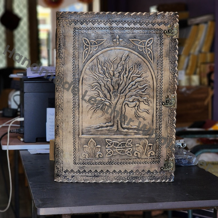 Large Leather journal, Large Photo album, Tree of life embossed journal, Wedding guest book, Grimoire journal