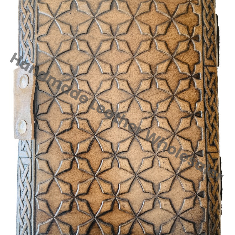 Large Leather Journal Notebook Handmade Embossed Cross Design Stone Writing Notebook Bound Daily for Men & Women Travel Diaries