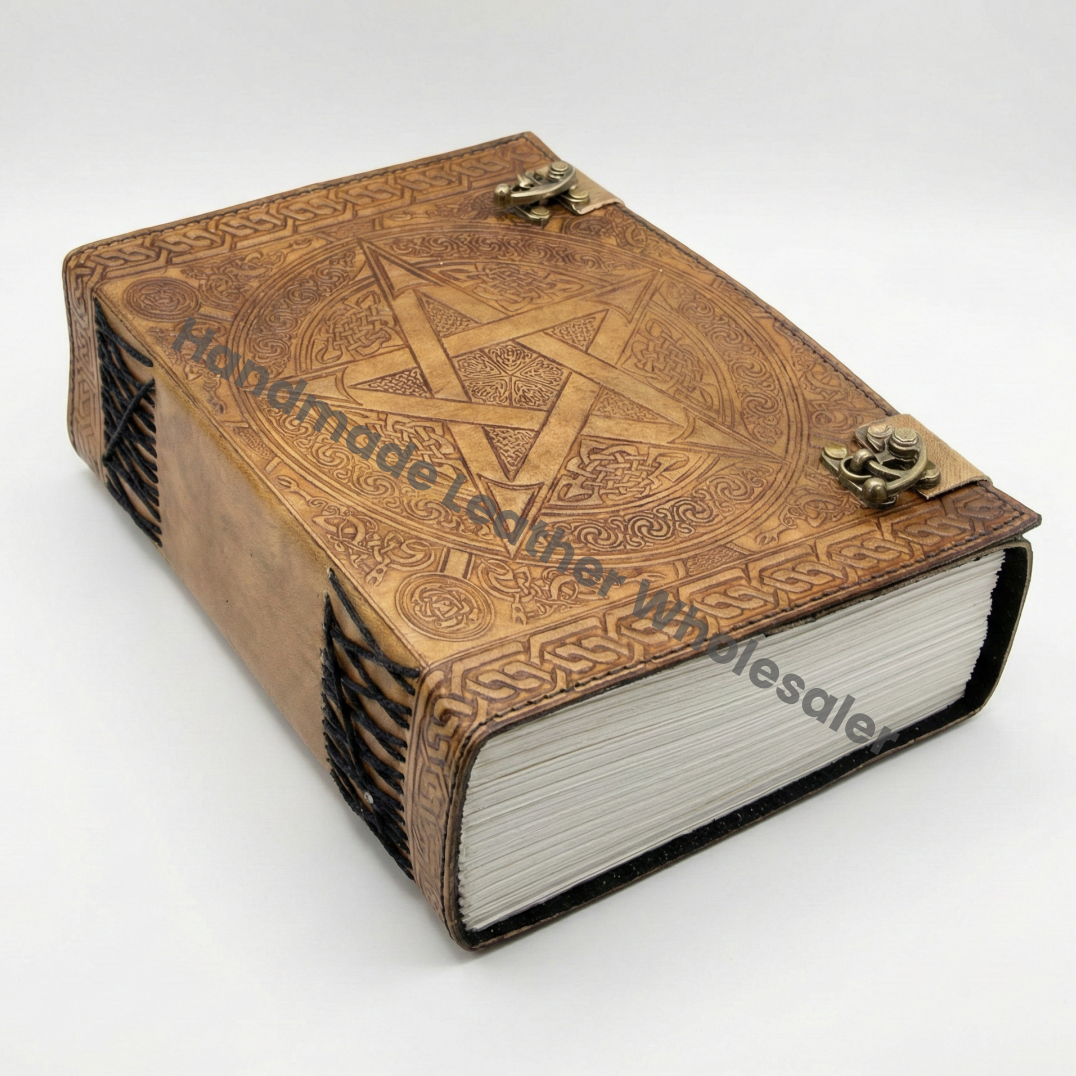 Large Leather Journal: Pentagram Embossed Book of Shadows