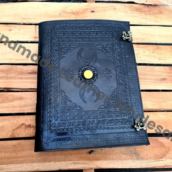 Large Leather Journal, Triple Goddess Book of Shadows, Witchcraft Grimoire