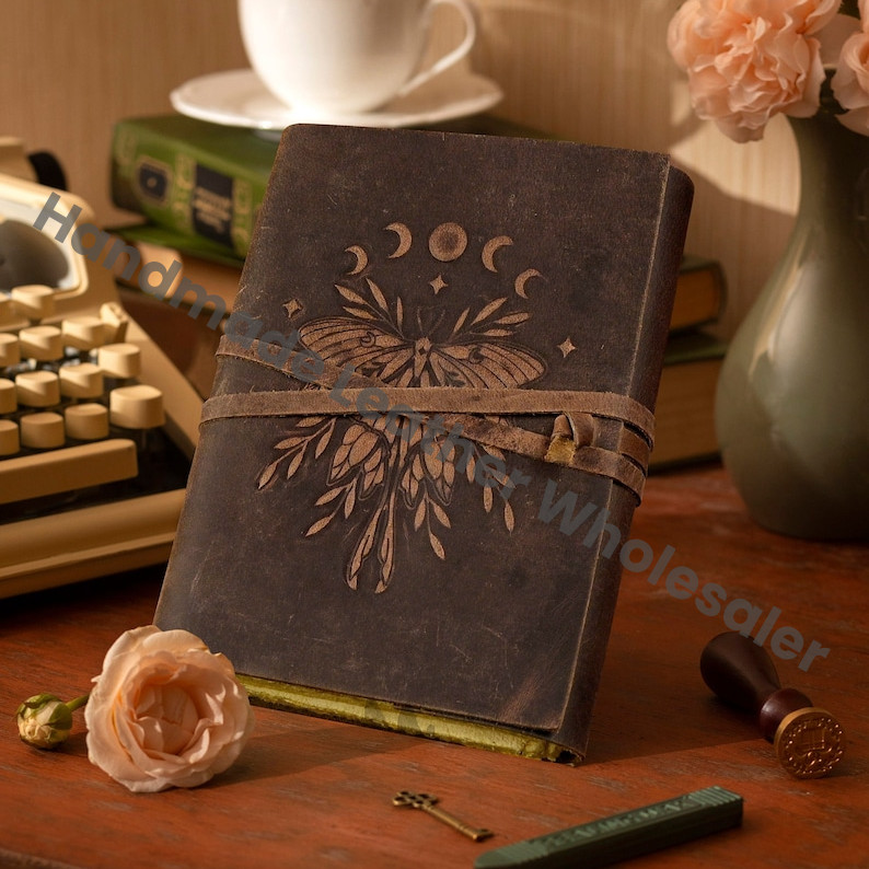 Large Luna Moth Leather Journal – Spell Book, Book of Shadows
