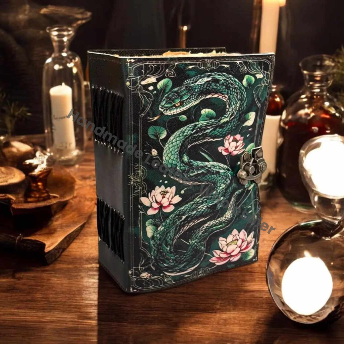Large Snake Leather Journal: Handmade Grimoire, Spell Book