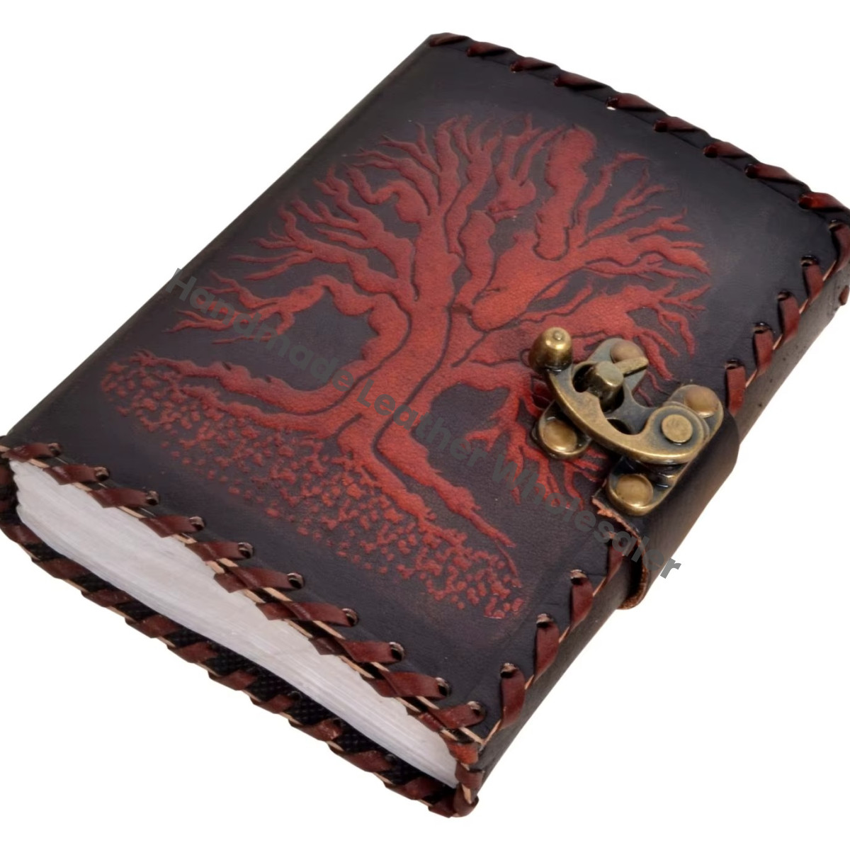 Large Vintage Handmade Tree of Life Leather Journal Sketchbook Black Red Notebooks Paper Cover Gift for Women's Diary Writing