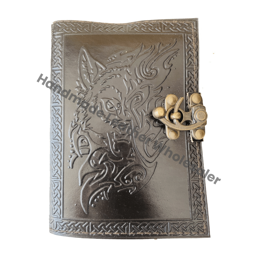 Large Wolf Vintage Leather Journal Grimoire Handmade Blank Spell Book of Shadows Gifts for Him Her Travel Planner Sketchbook