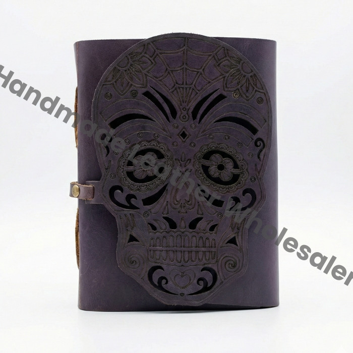 Laser Cut Leather Skull Journal: Blank Book of Shadows, Wiccan Gift
