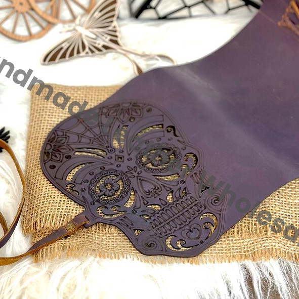 Laser Cut Leather Skull Journal: Blank Book of Shadows, Wiccan Gift