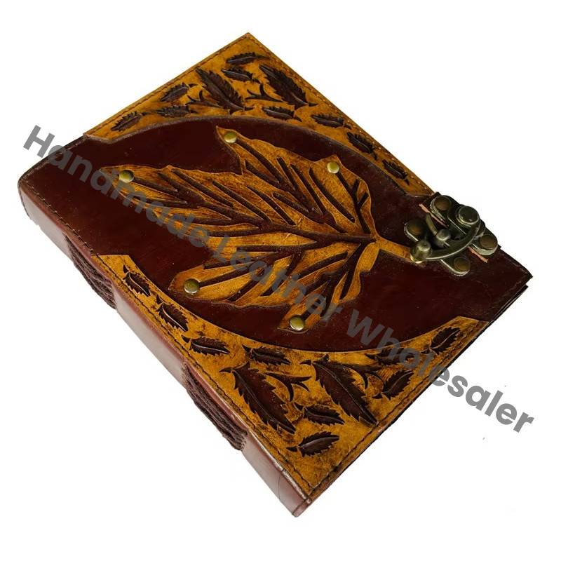 Leaf Leather Hardcover Journals Notebook Vintage Decor Brown Genuine Cover Deckle Pages Witch Spells C Lock Diary Antique Books