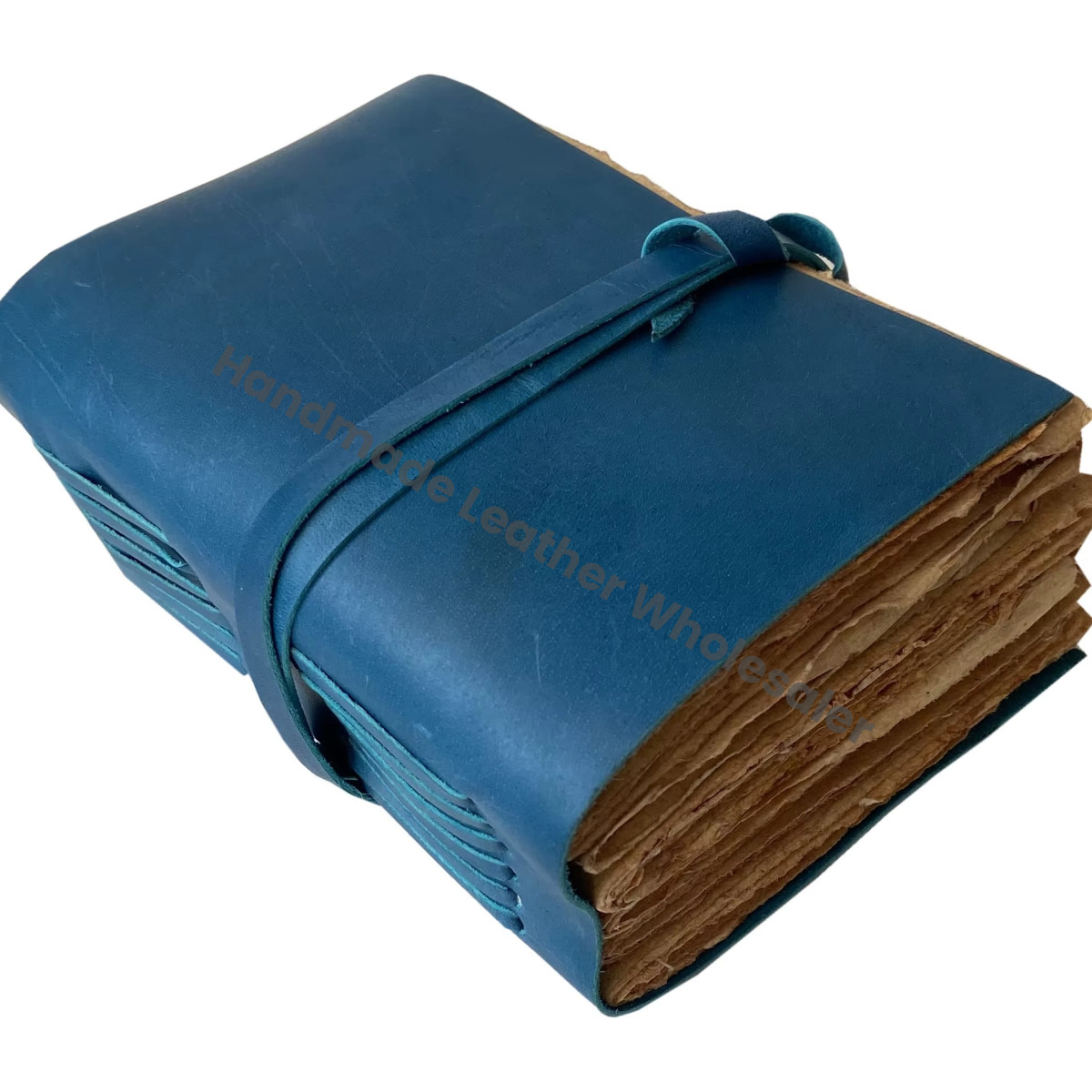 Leather Blue Custom Logo Address Book Spiral Journal for Unisex Vintage Wrap Unlined Recycled Cotton Paper Pages Gift
