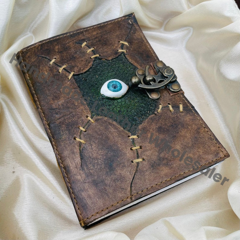 Leather Book of Shadows: Embossed Grimoire Journal with Lapis Lazuli