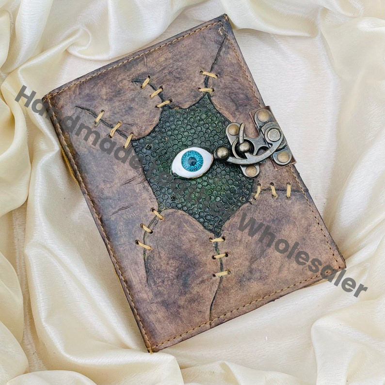 Leather Book of Shadows: Embossed Grimoire Journal with Lapis Lazuli