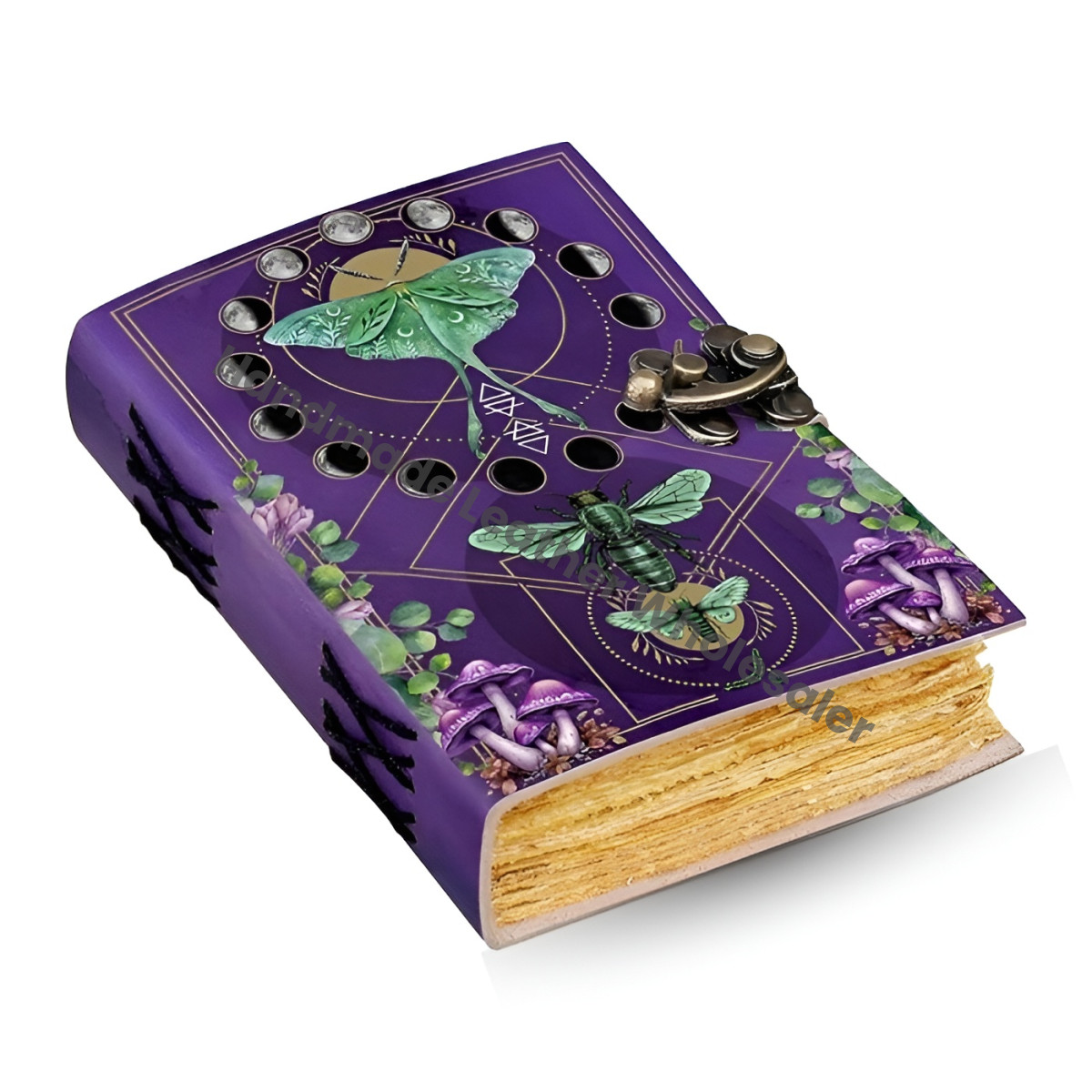 Leather Book of Spells: Luna Moth Journal, Deckle Edge Paper Grimoire