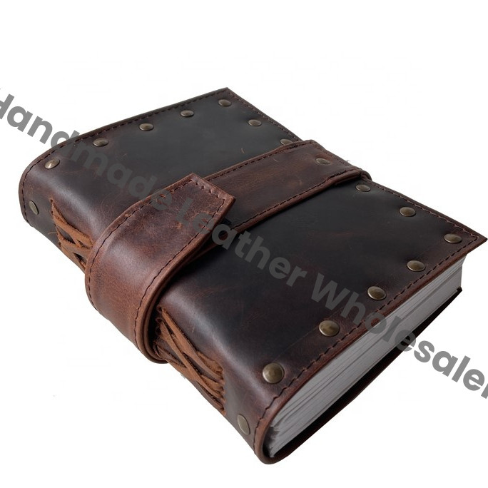 Leather Bound Diary Hardcover Vintage Style Brown With Strap Closure Sewing Binding For Journaling Notes