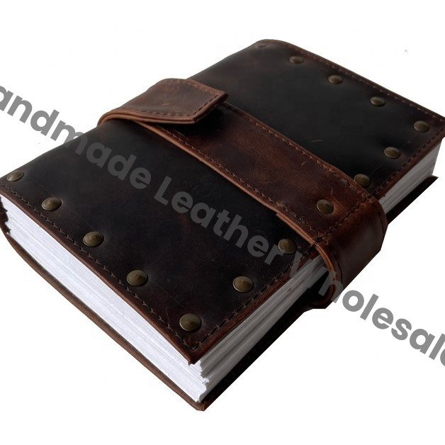 Leather Bound Diary Hardcover Vintage Style Brown With Strap Closure Sewing Binding For Journaling Notes