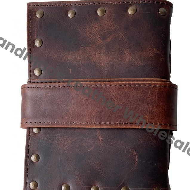 Leather Bound Diary Hardcover Vintage Style Brown With Strap Closure Sewing Binding For Journaling Notes