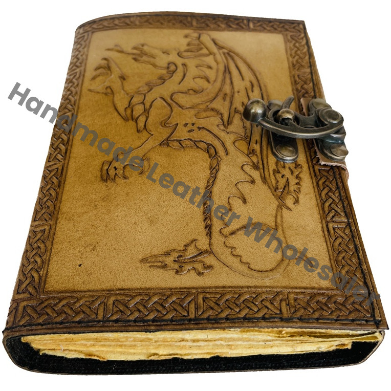 Leather Bound Embossed Vintage Dragon Sketchbook Journal Women Large Book Recyclable Handmade Paper Gift Travel Writing Planner