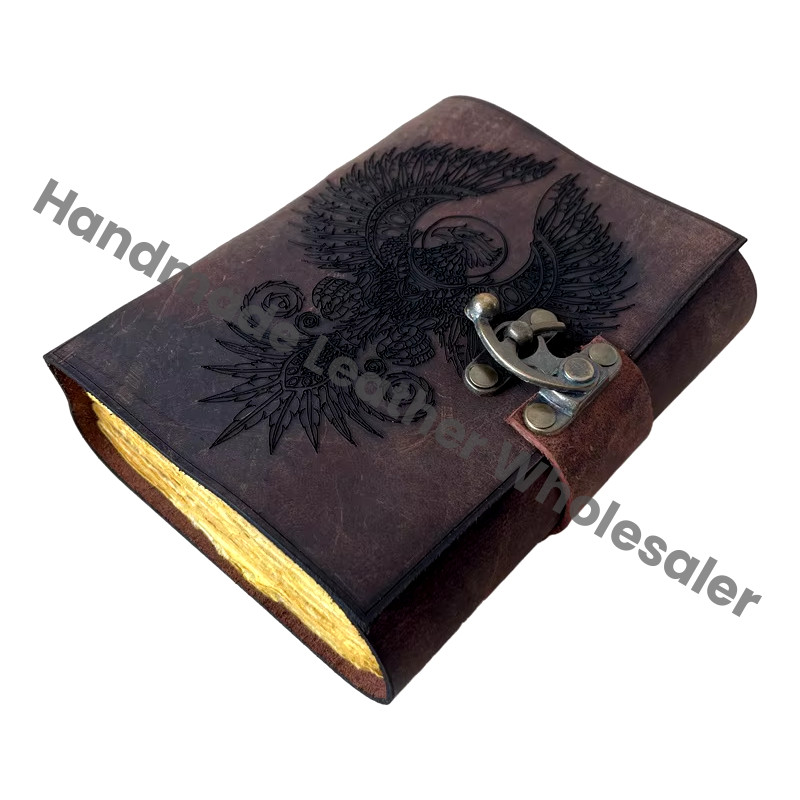 Leather Bound Thermal Binding Journal Handmade Eagle Deckle Paper Embossed Diary Best Gift Travel Wiccan Planner