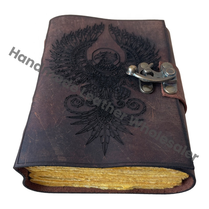 Leather Bound Thermal Binding Journal Handmade Eagle Deckle Paper Embossed Diary Best Gift Travel Wiccan Planner