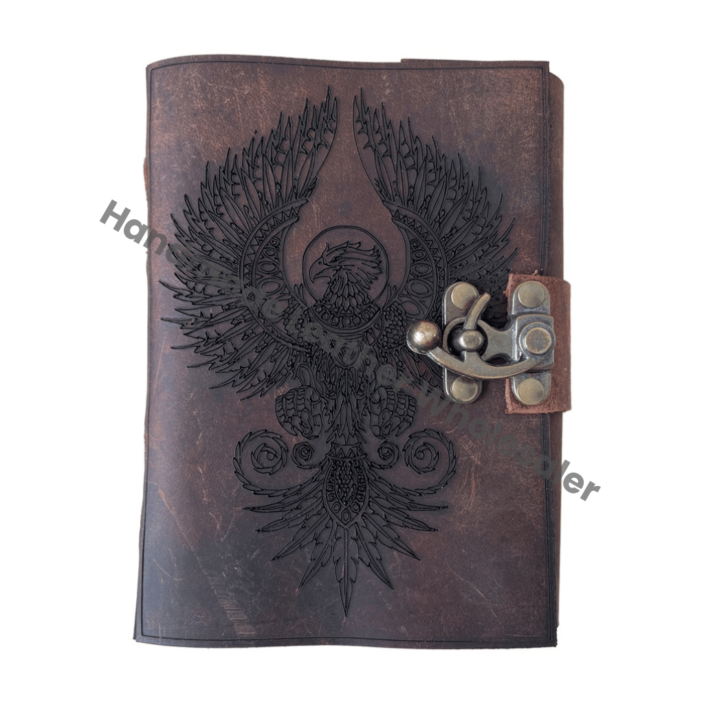 Leather Bound Thermal Binding Journal Handmade Eagle Deckle Paper Embossed Diary Best Gift Travel Wiccan Planner