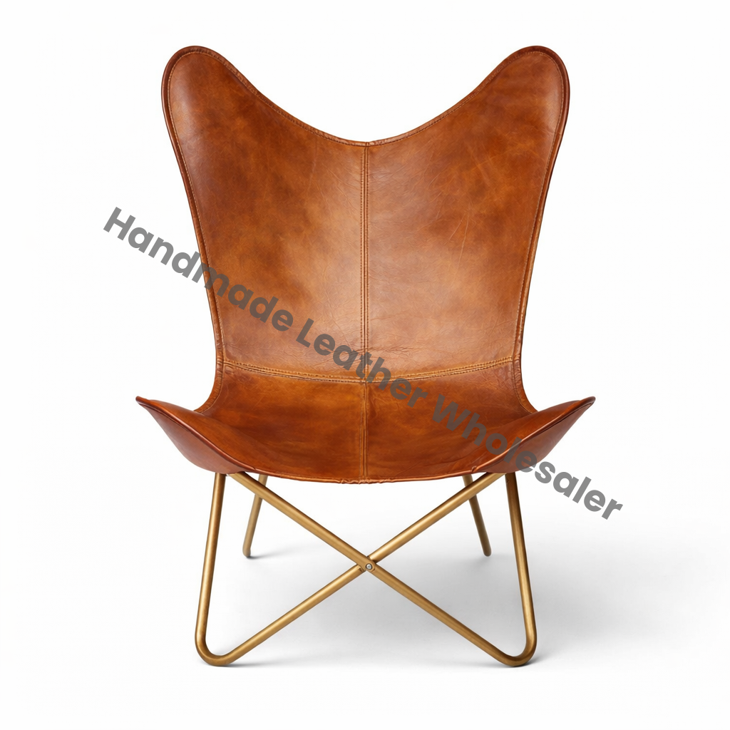 Leather Butterfly Chair: Handmade Iron Frame Accent Chair
