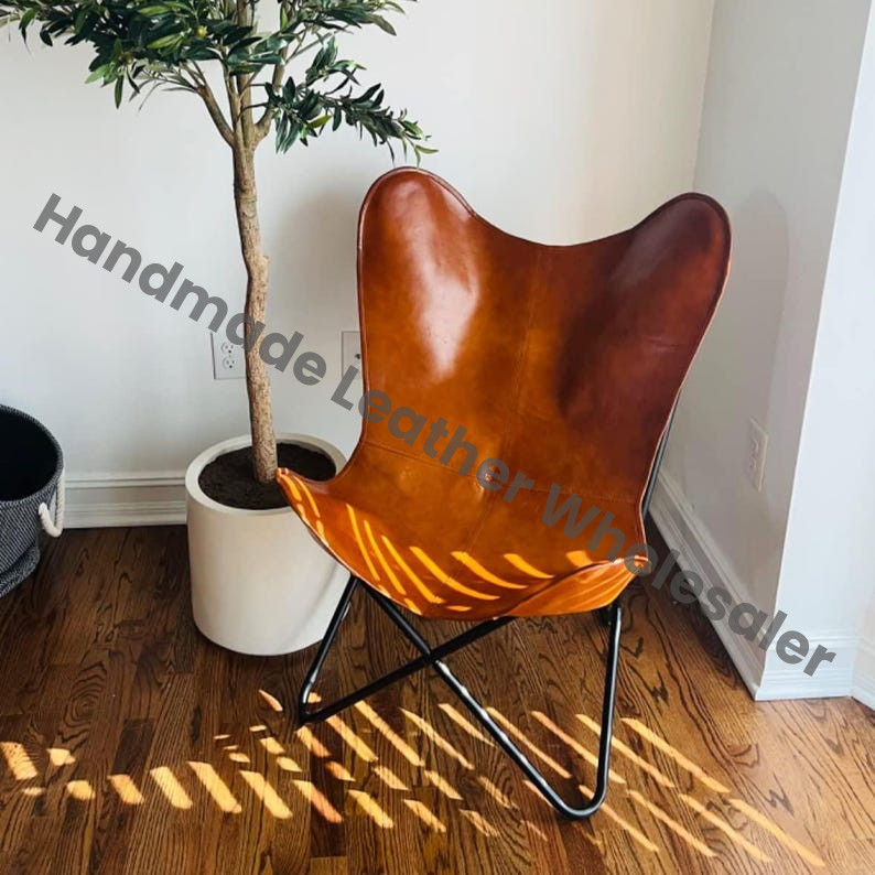 Leather Butterfly Chair: Handmade Iron Frame Accent Chair