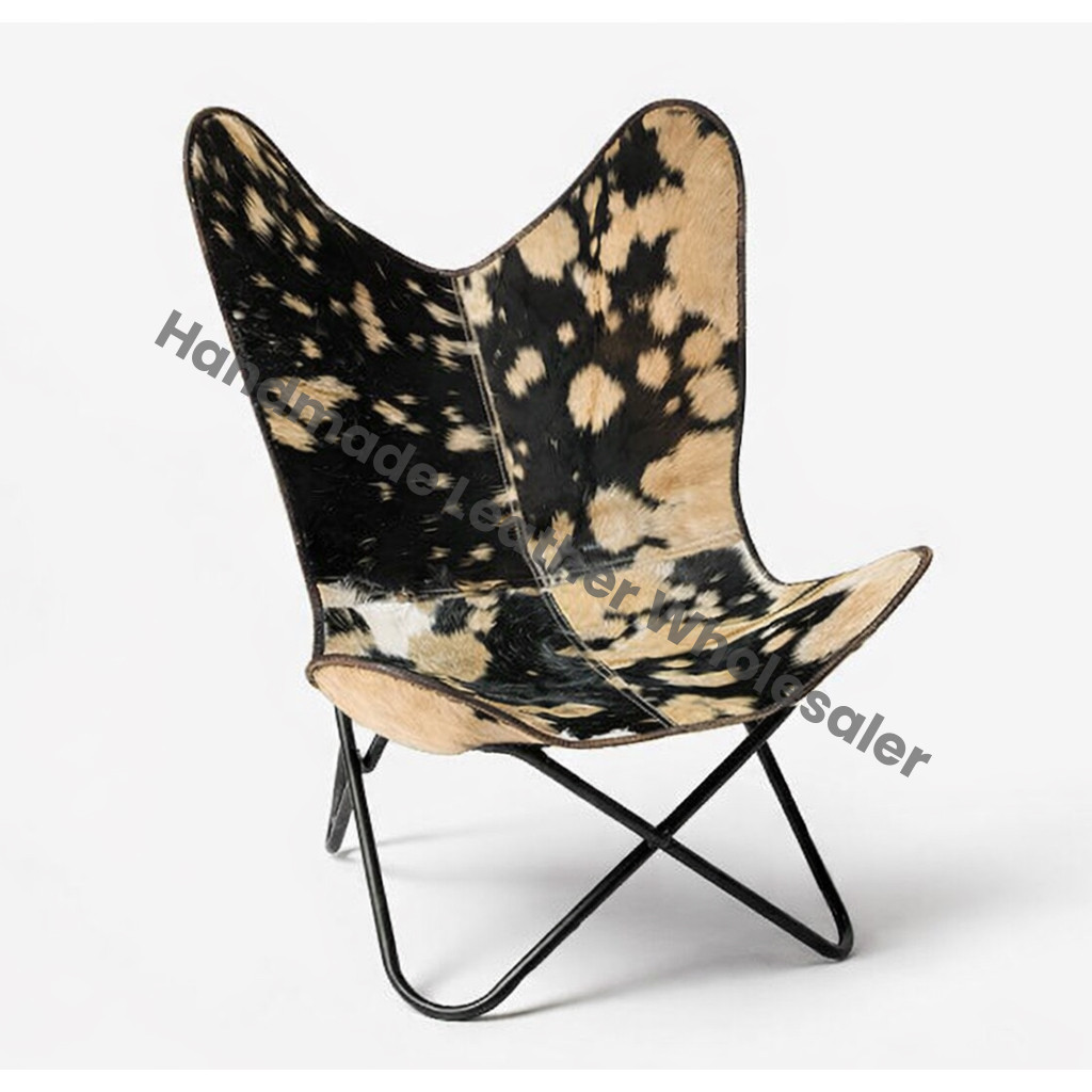 Leather Butterfly Chair with Original Hide Indian Bkf Cowhide Relaxing Chair Leather Butterfly Chair, Relaxing Chair, Vintage Folding Chair