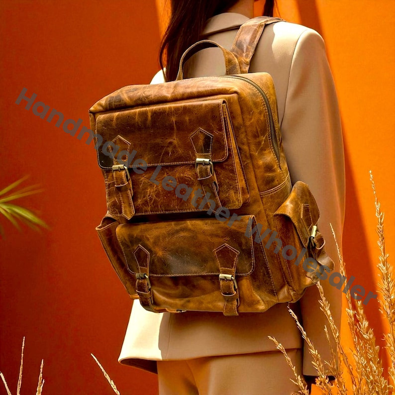Leather Canvas Travel Backpack – Vintage Laptop Rucksack, Handmade Hiking Adventure Bag, School Satchel, Large Carry-On Gift
